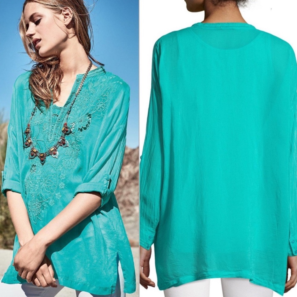 Johnny Was Lusana embroidered georgette tunic size L